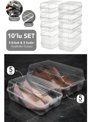 Meleni Home 10'lu Şeffaf Ayakkabı Kutusu Seti- Kadın & Erkek Ayakkabı Saklama Kutusu Düzenleme Seyahat Organizer