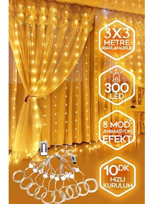 Gunkes Kumandalı 8 Ayrı Moda Sahip 3MX3M ( 300 cm x 300CM ) Perde LED Peri LED USB