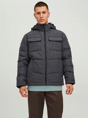 Jack & Jones Brady Sn Erkek Gri Kapüşonlu Şişme Mont