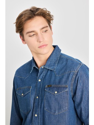Regular Fit Normal Kesim %100 Pamuk Mavi Jean Kot Gömlek