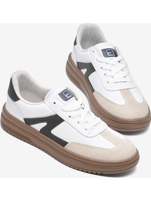 Tonny Black Kadın Beyaz Füme Rahat Kalıp Kauçuk Taban Bağcıklı Sneaker