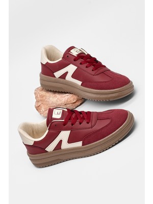 Tonny Black Kadın Bordo Bej Rahat Kalıp Kauçuk Taban Bağcıklı Sneaker
