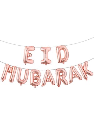 Patladı Gitti Rose Gold Renk Eıd Mubarak  Folyo Balon Set 16 Inç 40 cm