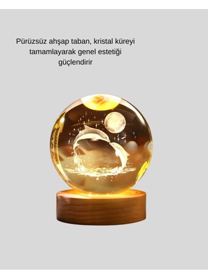 Epilons Yunus Temalı Kristal Küre Usb Işıklı Ahşap Altlıklı Gece Lambası