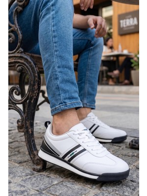 In Step Premium Serisi Beyaz Siyah Çizgili Unısex Sneaker – Günlük Spor Ayakkabı