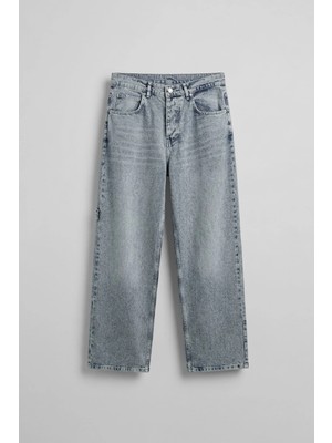 Abluka Online Erkek Baggy Fit Marangoz Cepli Jean Pantolon Açık Mavi
