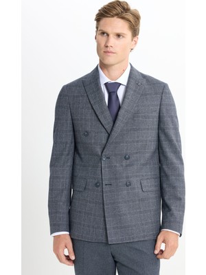 Altınyıldız Classics Slim Fit Dar Kesim Kırlangıç Yaka Kareli Kapak Cepli Esnek Takım Elbise