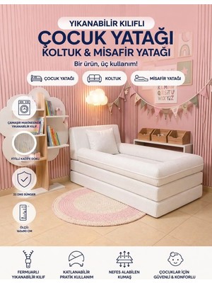 Colormix ÇOCUKYATAĞI160X90 cm Katlanır Koltuk Misafir Yatağı Yıkanabilir Kılıflı Fitilli Kadife Kumaş