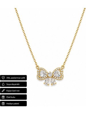 Herşey Nota Butterfly Taşlı 316L Paslanmaz Çelik Kolye Hediye