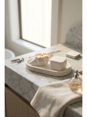 ACELEYOLLA Deniz Kabuğu Beton Mum Seti Kare Kapaklı Dekoratif Tepsi Spa Banyo Hediye Seti