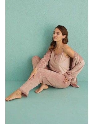 Mihra 13402 Kadın Kadife 3'lü Pijama Takımı