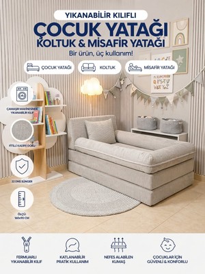 Colormix ÇOCUKYATAĞI160X90 cm Katlanır Koltuk Misafir Yatağı Yıkanabilir Kılıflı Fitilli Kadife Kumaş