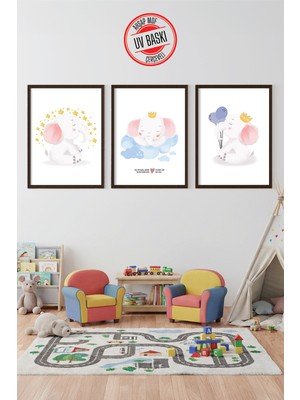 Giftcrea Uv Baskılı Çocuk Odası 3'lü Ahşap Mdf Tablo Seti - V14