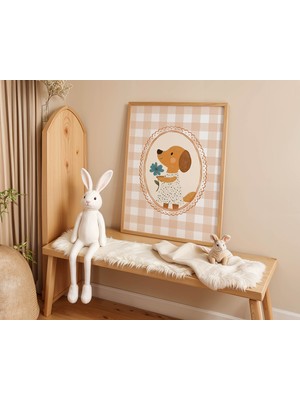 Pegziz Çocuk Odası Vintage Köpek Temalı Tablo Doğal Ahşap Çerçeveli Duvar Tablosu