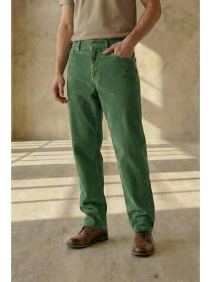 Little Cup Jeans Co  Erkek  Baggy Fit Rahat Kalıp Kadife Haki Pantolon