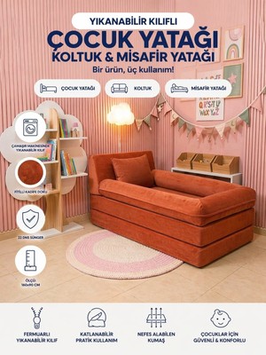 Colormix ÇOCUKYATAĞI160X90 cm Katlanır Koltuk Misafir Yatağı Yıkanabilir Kılıflı Fitilli Kadife Kumaş