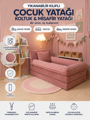 Colormix ÇOCUKYATAĞI160X90 cm Katlanır Koltuk Misafir Yatağı Yıkanabilir Kılıflı Fitilli Kadife Kumaş