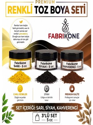 Fabrikone 3'lü Set Premium Parafin Soya Wax Toz Mum Boyası Hobi Seti - 5 cc (Sarı, Siyah, Kahverengi) BKFAB3SRSKH5G