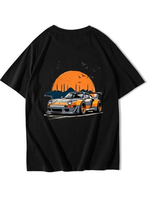 Brz Collection Unisex Oversize Istanbul & Porsche T-Shirt Siyah