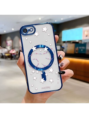 HONTINGA iPhone 8 ile Uyumlu Şeffaf Magsafe Wireless Kılıfı Düşüme Önleyici Basitlik Anti Düşme Kamera Korumali Yıldız Desen Yumuşak Silikon Telefon Kılıfı Kadın ve Erkek Için Uygundur K7-2067