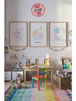 Giftcrea Uv Baskılı Çocuk Odası 3'lü Ahşap Mdf Tablo Seti - V17