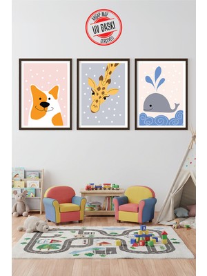 Giftcrea Uv Baskılı Çocuk Odası 3'lü Ahşap Mdf Tablo Seti - V18