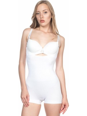 Bemy Store Beyaz  2058 Göğsü Açık Kısa Paça Boy Korse