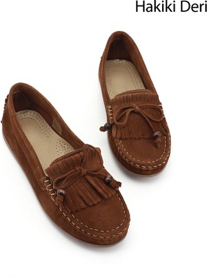 Gönderi(r) Kadın Taba Süet  Fiyonklu Hakiki Deri Comfort Loafer