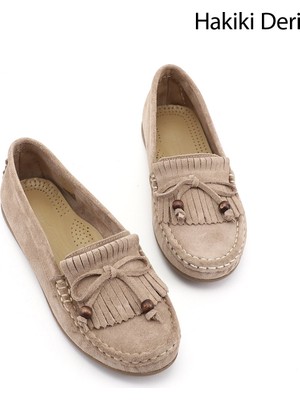 Gönderi(r) Kadın Kum Süet  Fiyonklu Hakiki Deri Comfort Loafer