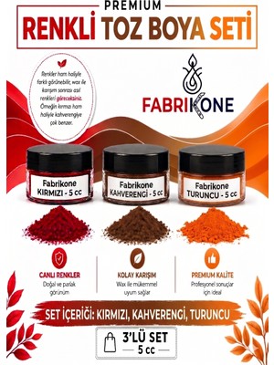 Fabrikone 3'lü Set Premium Parafin Soya Wax Toz Mum Boyası Hobi Seti - 5 cc (Kırmızı, Kahverengi, Turuncu) BKFAB3KKHT5G