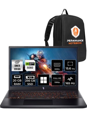 Acer Nitro V 15 i9 13900H RTX 5060 8GB 20GB RAM 256GB SSD 15.6" FHD 165Hz Win11 Home NHQZ8EY004P366 Gaming Laptop + Per4 Çanta