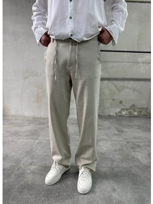 Difransel Jeans Keten Pamuk Bej Baggy Pantolon