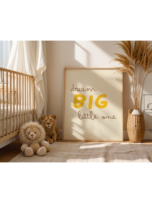 Pegziz Çocuk Odası Dream Big Little One Yazılı Tablo Doğal Ahşap Çerçeveli Duvar Tablosu