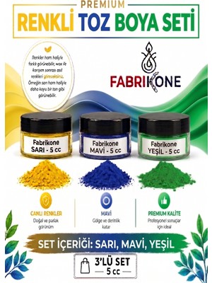 Fabrikone 3'lü Set Premium Parafin Soya Wax Toz Mum Boyası Hobi Seti - 5 cc (Sarı, Mavi, Yeşil) BKFAB3SRMY5G