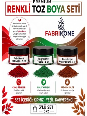 Fabrikone 3'lü Set Premium Parafin Soya Wax Toz Mum Boyası Hobi Seti - 5 cc (Kırmızı, Yeşil, Turuncu) BKFAB3KYT5G