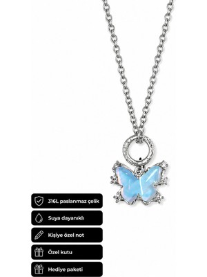 Herşey Nota Butterfly Figürlü 316L Paslanmaz Çelik Kolye Hediye Seçeneği