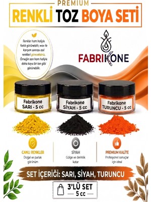Fabrikone 3'lü Set Premium Parafin Soya Wax Toz Mum Boyası Hobi Seti - 5 cc (Sarı, Siyah, Turuncu) BKFAB3SRST5G
