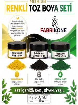 Fabrikone 3'lü Set Premium Parafin Soya Wax Toz Mum Boyası Hobi Seti - 5 cc (Sarı, Siyah, Yeşil) BKFAB3SRSY5G