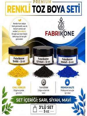 Fabrikone 3'lü Set Premium Parafin Soya Wax Toz Mum Boyası Hobi Seti - 5 cc (Sarı, Siyah, Mavi) BKFAB3SRSM5G
