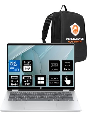HP Omnibook 5 Flip Core 3 100U 8GB RAM 4TB SSD 14" FHD+ Win11 Home BT0A8EAPN40 Notebook + Per4 Çanta