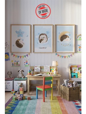 Giftcrea Uv Baskılı Çocuk Odası 3'lü Ahşap Mdf Tablo Seti - V16