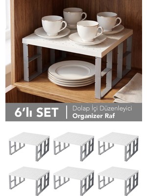 Meleni Home 6 Adet Dolap Içi Organizer Raf - Mutfak Banyo Deterjanlık Çok Amaçlı Tezgah Üstü Düzenleyici Beyaz