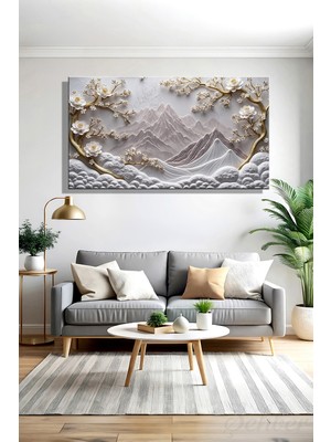 Şehber Kanvas Tablo Panoramik Yatay Tekli Salon Mutfak Yatak Odası Ofis 3D Efekt Pastel Doğa Manzara