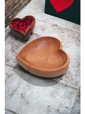 Özbience El Yapımı Masif Ahşap Kalp Çerezlik ve Şekerlik Seti