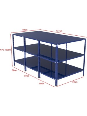 Rafburada 3 Katlı Renkli Paketleme Masası - Atölye, Depo, Hobi Çalışma Masası - Siyah-177x93 cm-100 cm