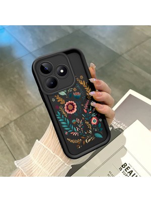 HONTINGA Realme Note 50 4g ile Uyumlu Kılıfı Düşüme Önleyici Basitlik Anti Düşme Kamera Korumali Çiçek Siyah Desen Yumuşak Silikon Telefon Kılıfı Kadın ve Erkek Için Uygundur K2-0068