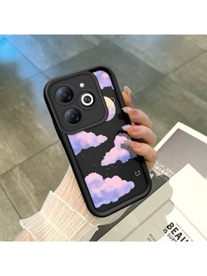 HONTINGA Infinix Smart 8 Pro ile Uyumlu Kılıfı Düşüme Önleyici Basitlik Anti Düşme Kamera Korumali Bulut Siyah Desen Yumuşak Silikon Telefon Kılıfı Kadın ve Erkek Için Uygundur K2-0078