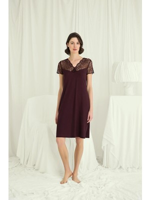 Monamise Kadın Kısa Kollu ve Dantelli V Yaka Gecelik 18713