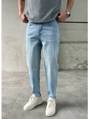 Difransel Jeans Yıkama Detay Rahat Kalıp Açık Mavi Banan Jean