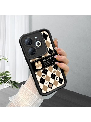 HONTINGA Infinix Smart 8 Pro ile Uyumlu Kılıfı Düşüme Önleyici Basitlik Anti Düşme Kamera Korumali Çiçek Siyah Desen Yumuşak Silikon Telefon Kılıfı Kadın ve Erkek Için Uygundur K2-0072